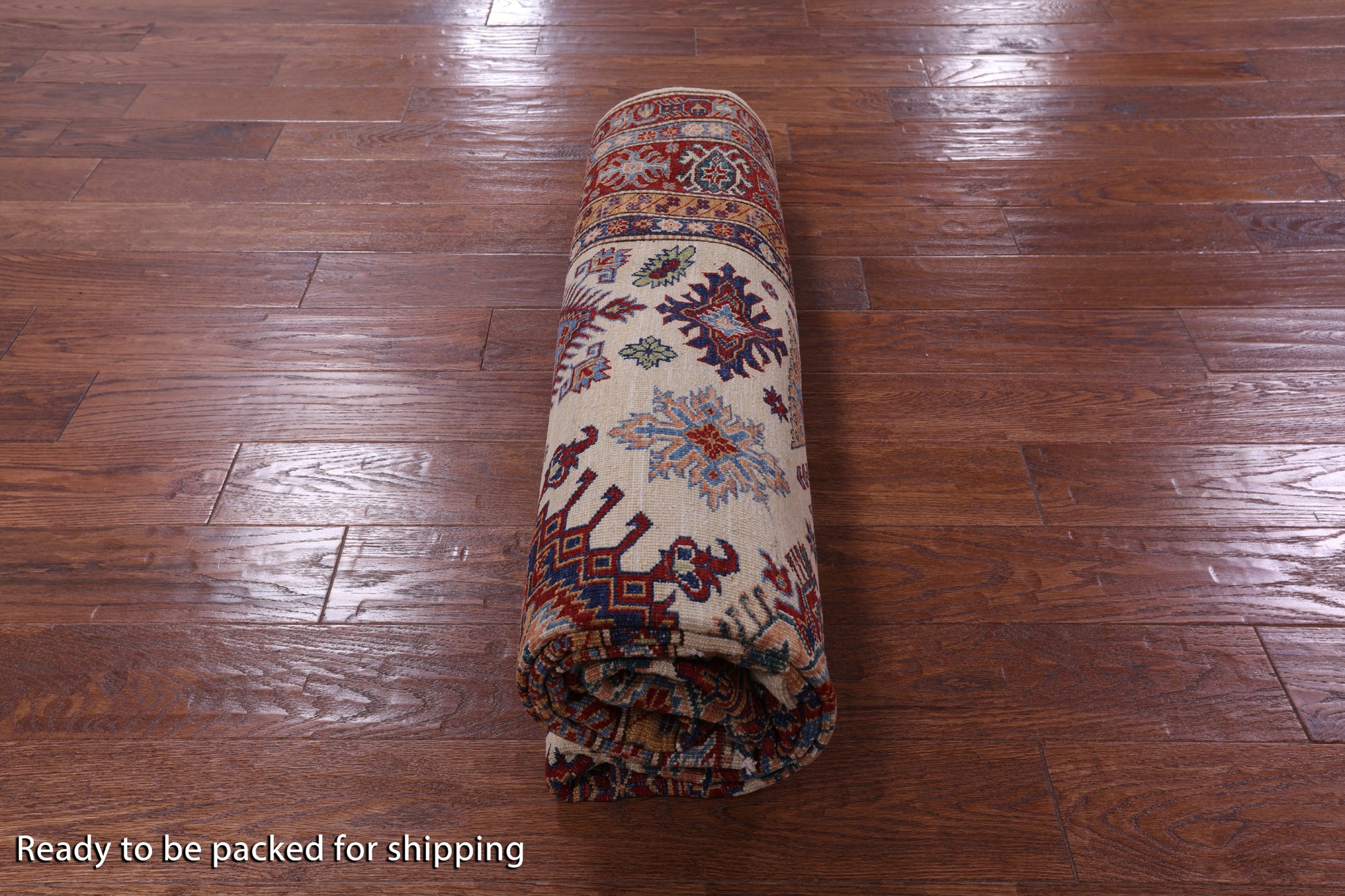 Ivory Super Kazak Hand Knotted Wool Rug - 6' 5" X 8' 11" - Golden Nile