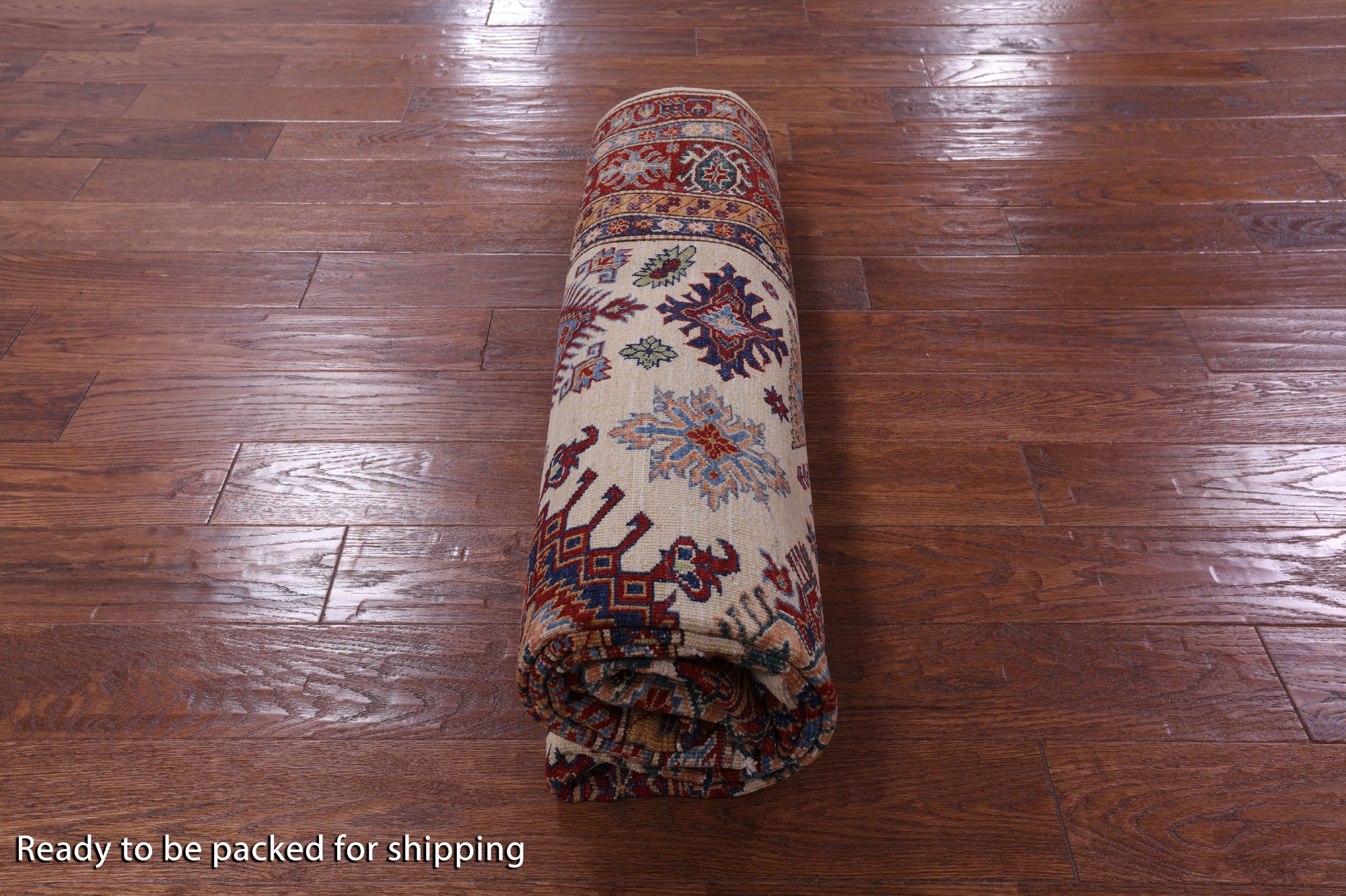 Ivory Super Kazak Hand Knotted Wool Rug - 6' 5" X 8' 11" - Golden Nile