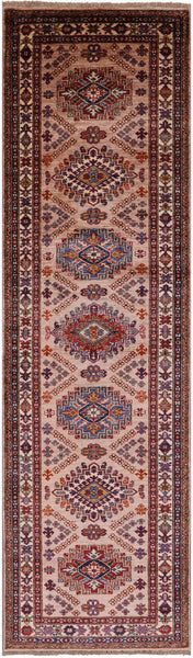 Super Kazak Hand Knotted Wool Runner Rug - 2' 7" X 9' 1" - Golden Nile