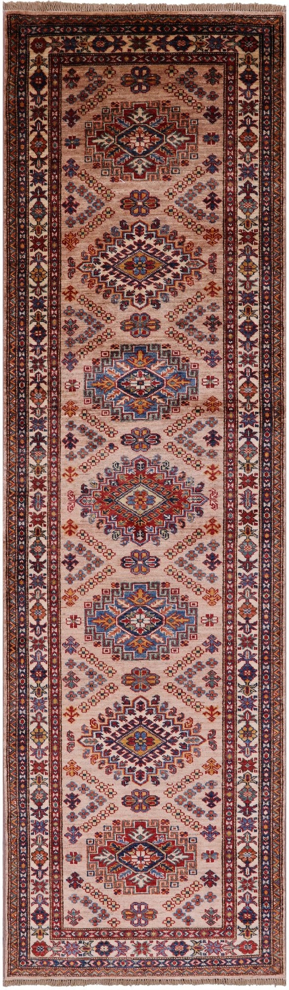 Super Kazak Hand Knotted Wool Runner Rug - 2' 7" X 9' 1" - Golden Nile