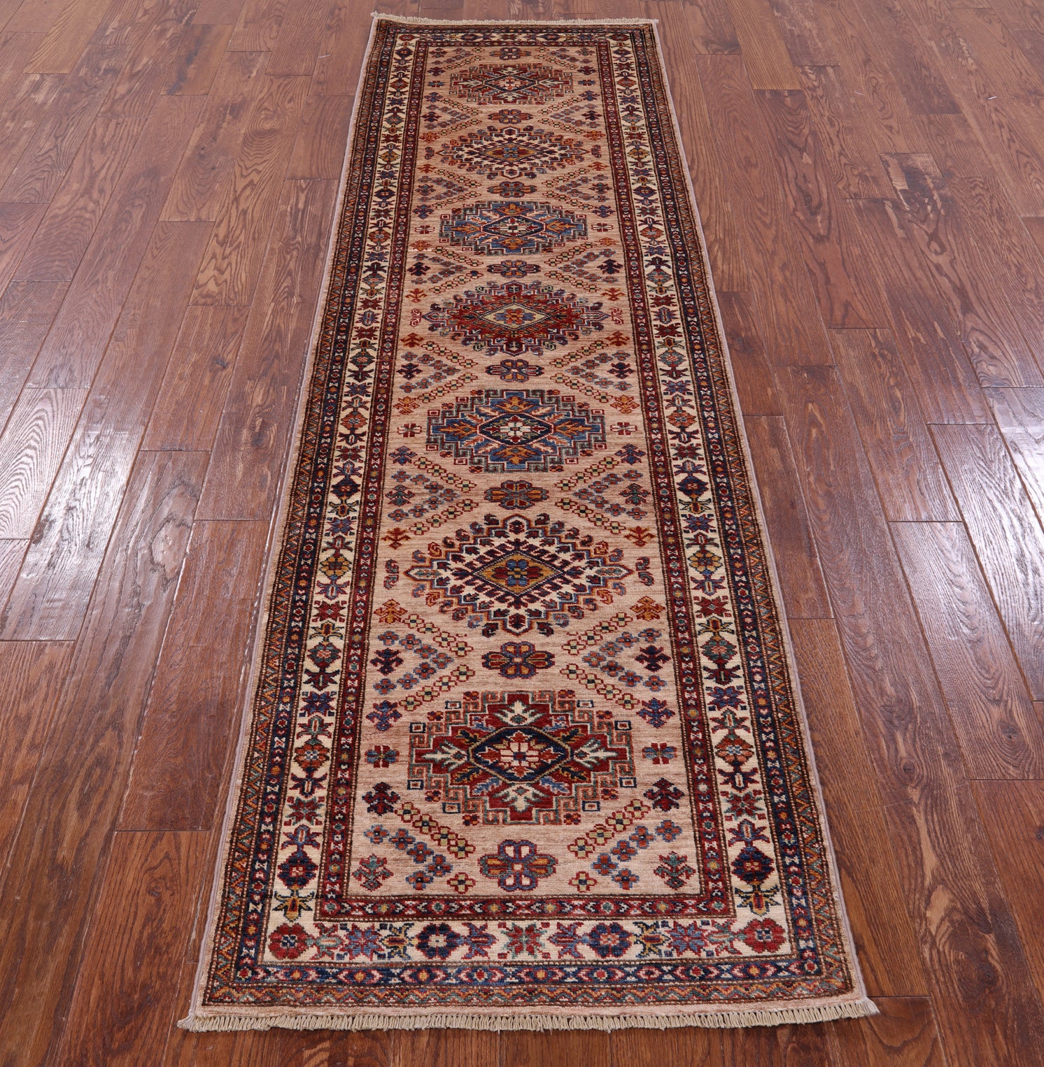 Super Kazak Hand Knotted Wool Runner Rug - 2' 7" X 9' 1" - Golden Nile