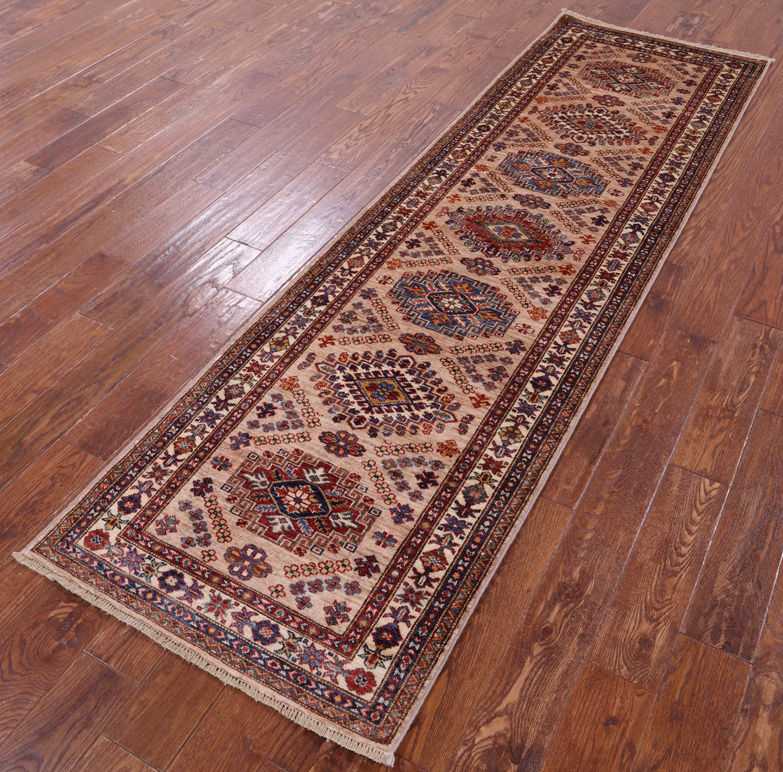 Super Kazak Hand Knotted Wool Runner Rug - 2' 7" X 9' 1" - Golden Nile
