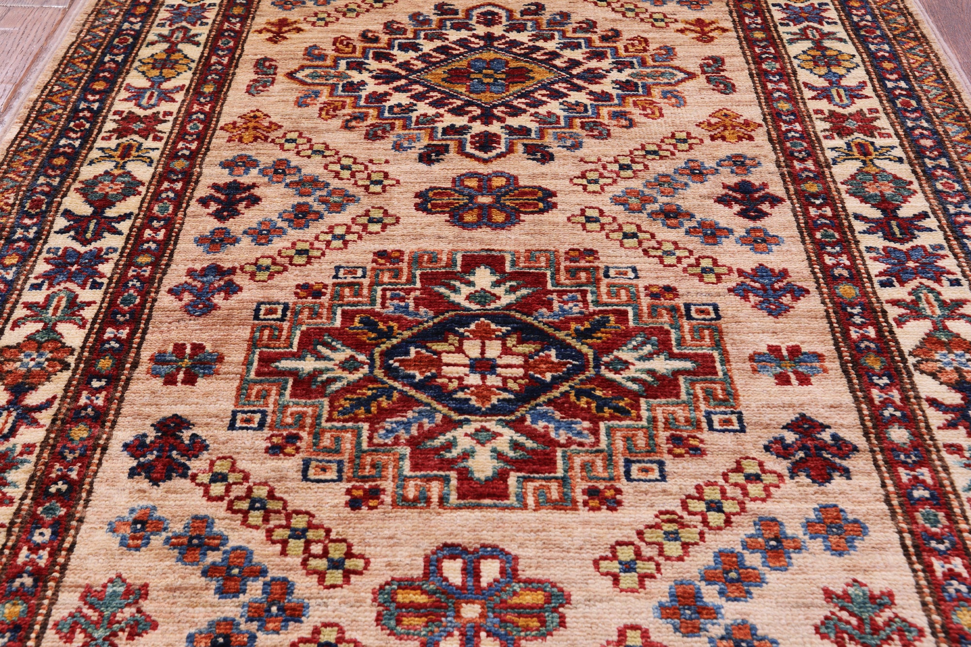 Super Kazak Hand Knotted Wool Runner Rug - 2' 7" X 9' 1" - Golden Nile