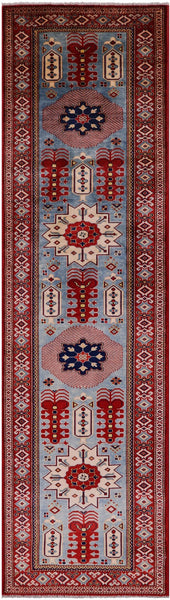 Blue Super Kazak Hand Knotted Wool Runner Rug - 2' 9" X 10' 1" - Golden Nile