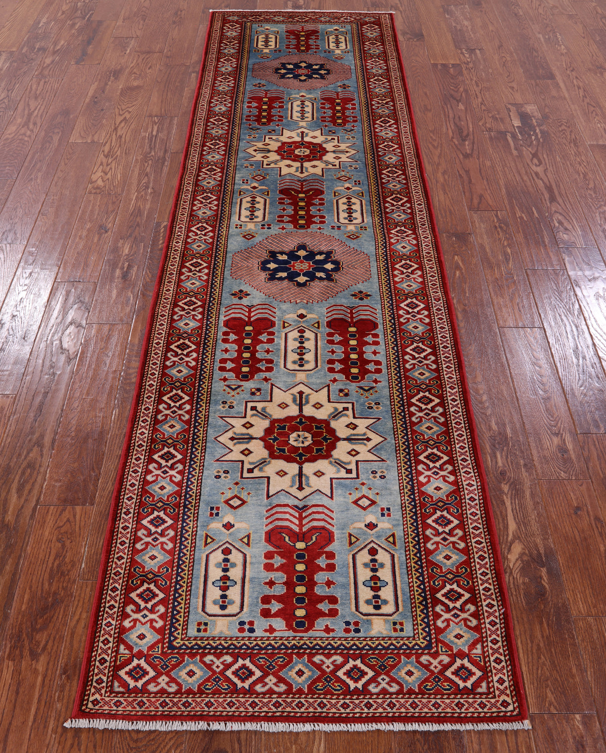Blue Super Kazak Hand Knotted Wool Runner Rug - 2' 9" X 10' 1" - Golden Nile