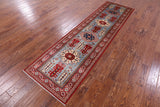 Blue Super Kazak Hand Knotted Wool Runner Rug - 2' 9" X 10' 1" - Golden Nile