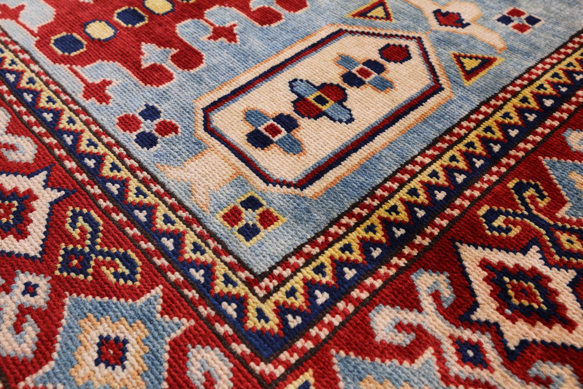 Blue Super Kazak Hand Knotted Wool Runner Rug - 2' 9" X 10' 1" - Golden Nile