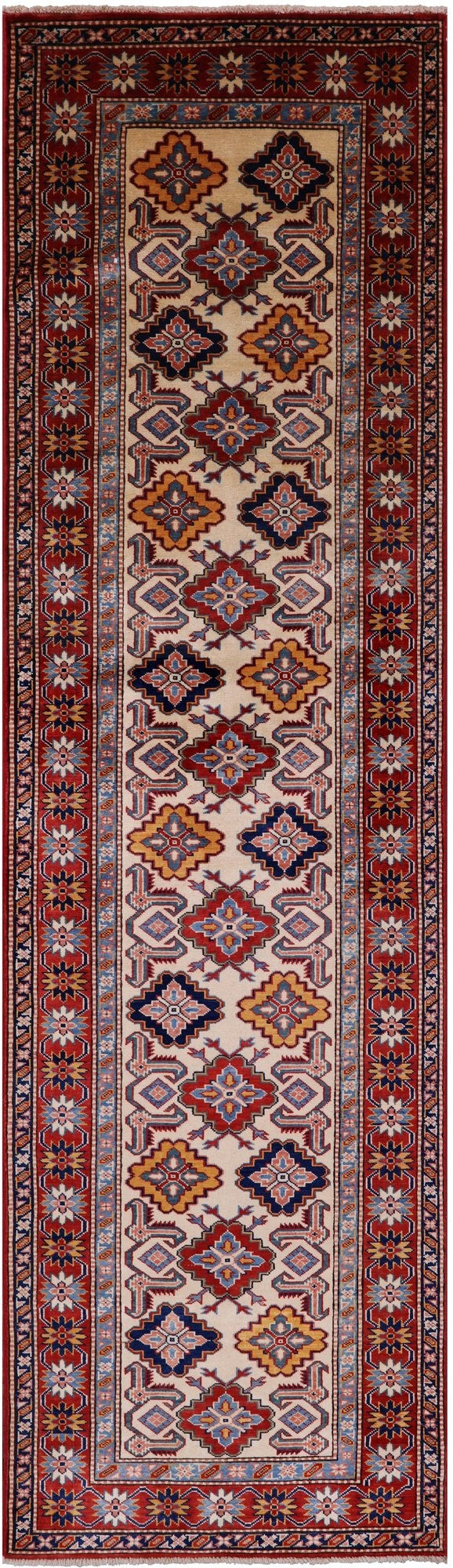 Ivory Super Kazak Hand Knotted Wool Runner Rug - 2' 9" X 9' 6" - Golden Nile