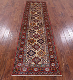 Ivory Super Kazak Hand Knotted Wool Runner Rug - 2' 9" X 9' 6" - Golden Nile