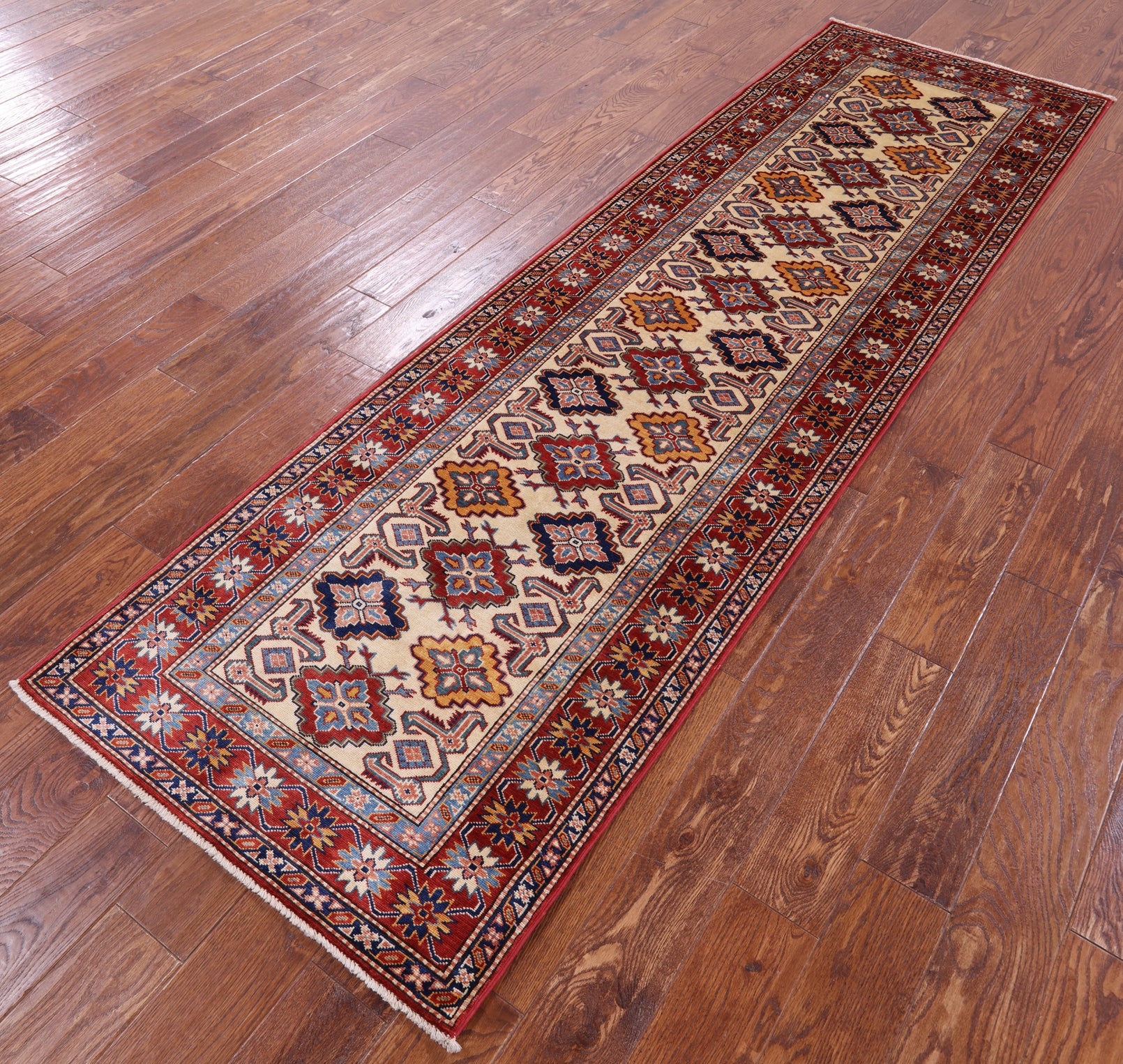 Ivory Super Kazak Hand Knotted Wool Runner Rug - 2' 9" X 9' 6" - Golden Nile