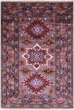 Grey Super Kazak Hand Knotted Wool Rug - 2' 8" X 4' 1" - Golden Nile