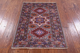 Grey Super Kazak Hand Knotted Wool Rug - 2' 8" X 4' 1" - Golden Nile