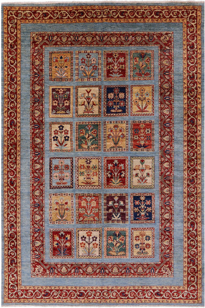 Blue Garden Design Persian Hand Knotted Wool Rug - 6' 6" X 9' 8" - Golden Nile