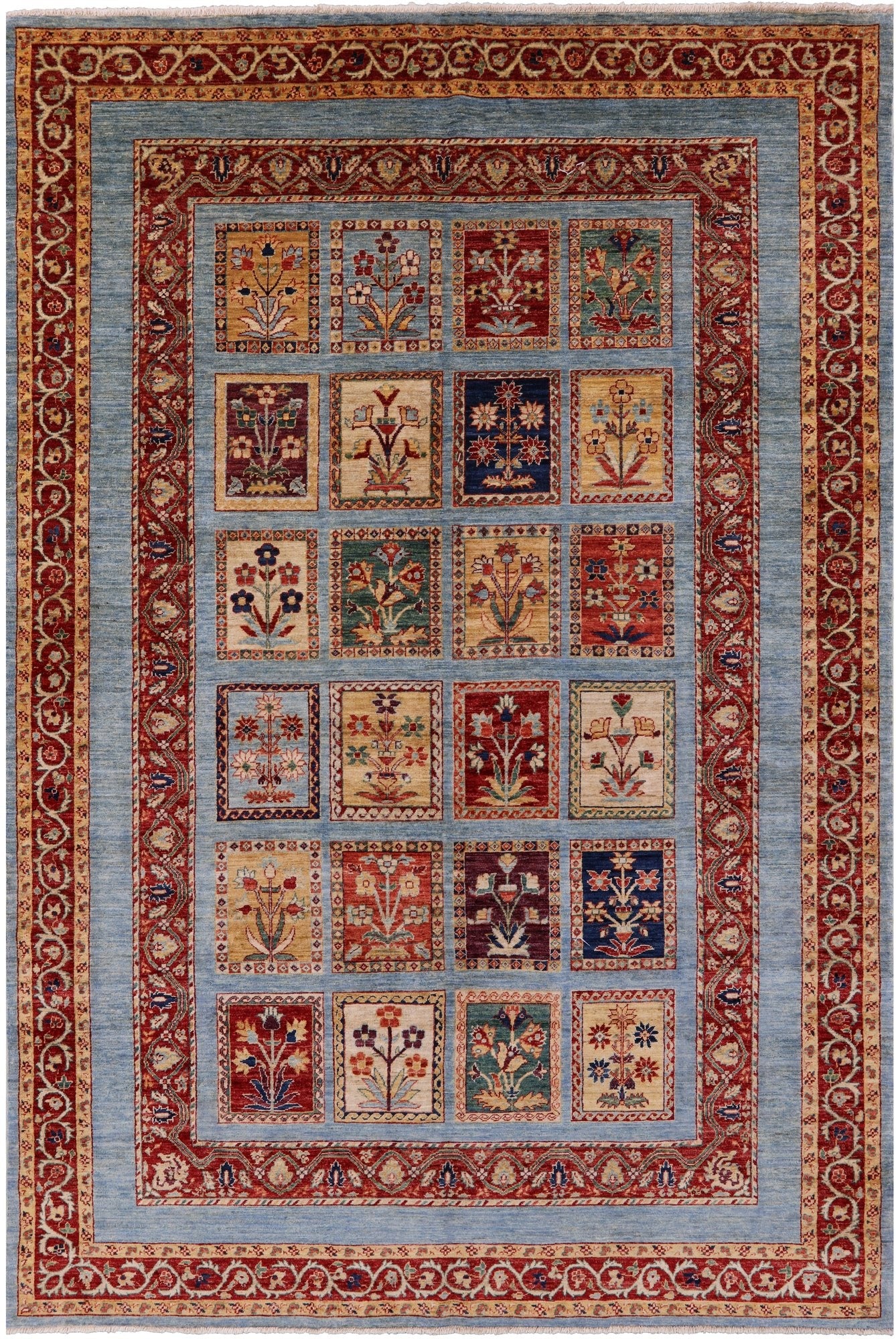 Blue Garden Design Persian Hand Knotted Wool Rug - 6' 6" X 9' 8" - Golden Nile
