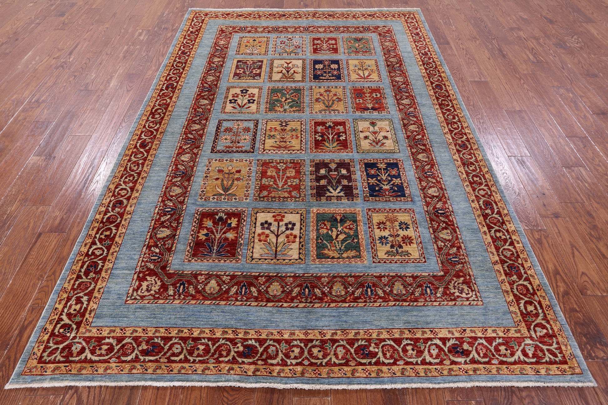 Blue Garden Design Persian Hand Knotted Wool Rug - 6' 6" X 9' 8" - Golden Nile