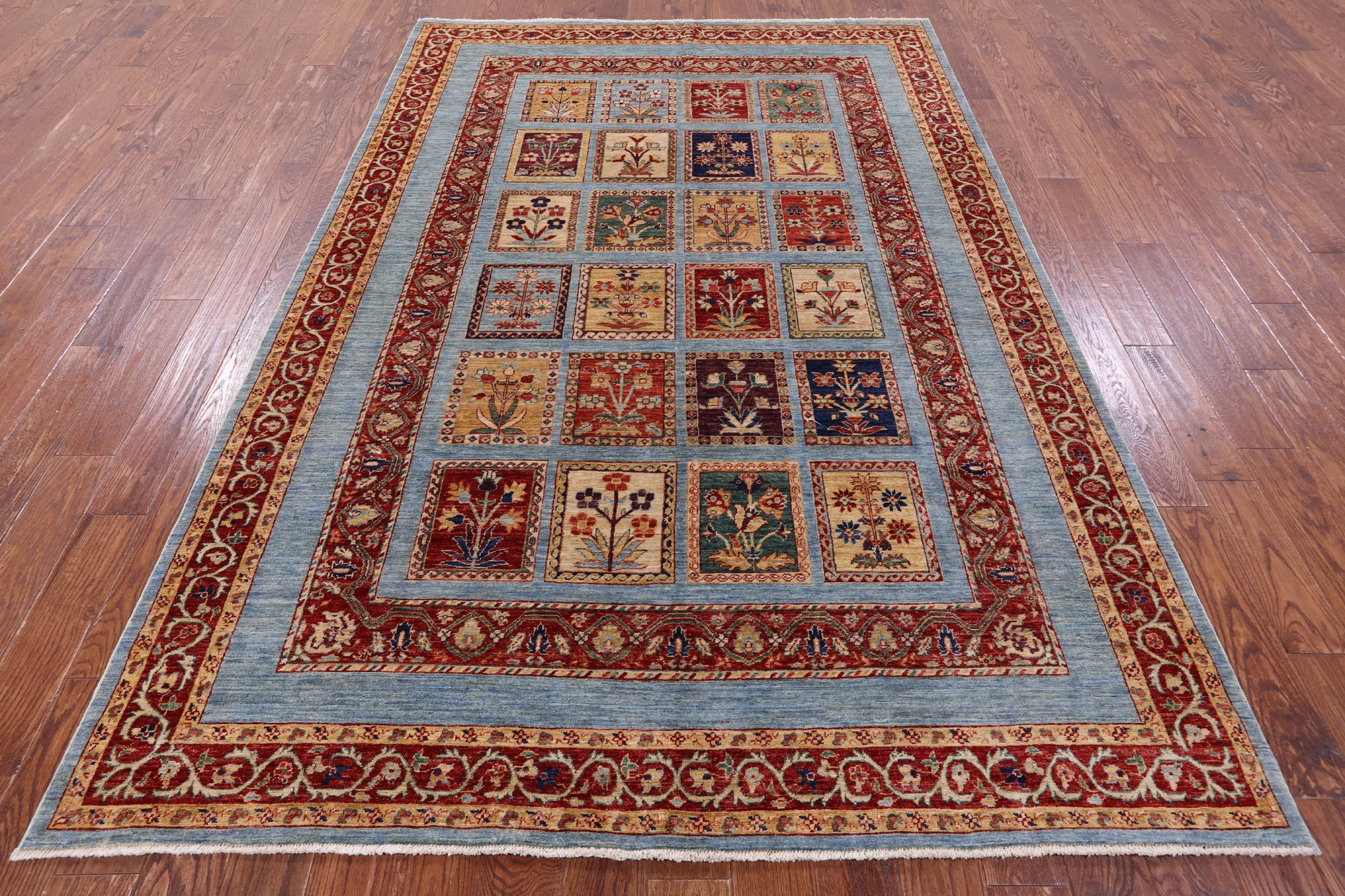 Blue Garden Design Persian Hand Knotted Wool Rug - 6' 6" X 9' 8" - Golden Nile