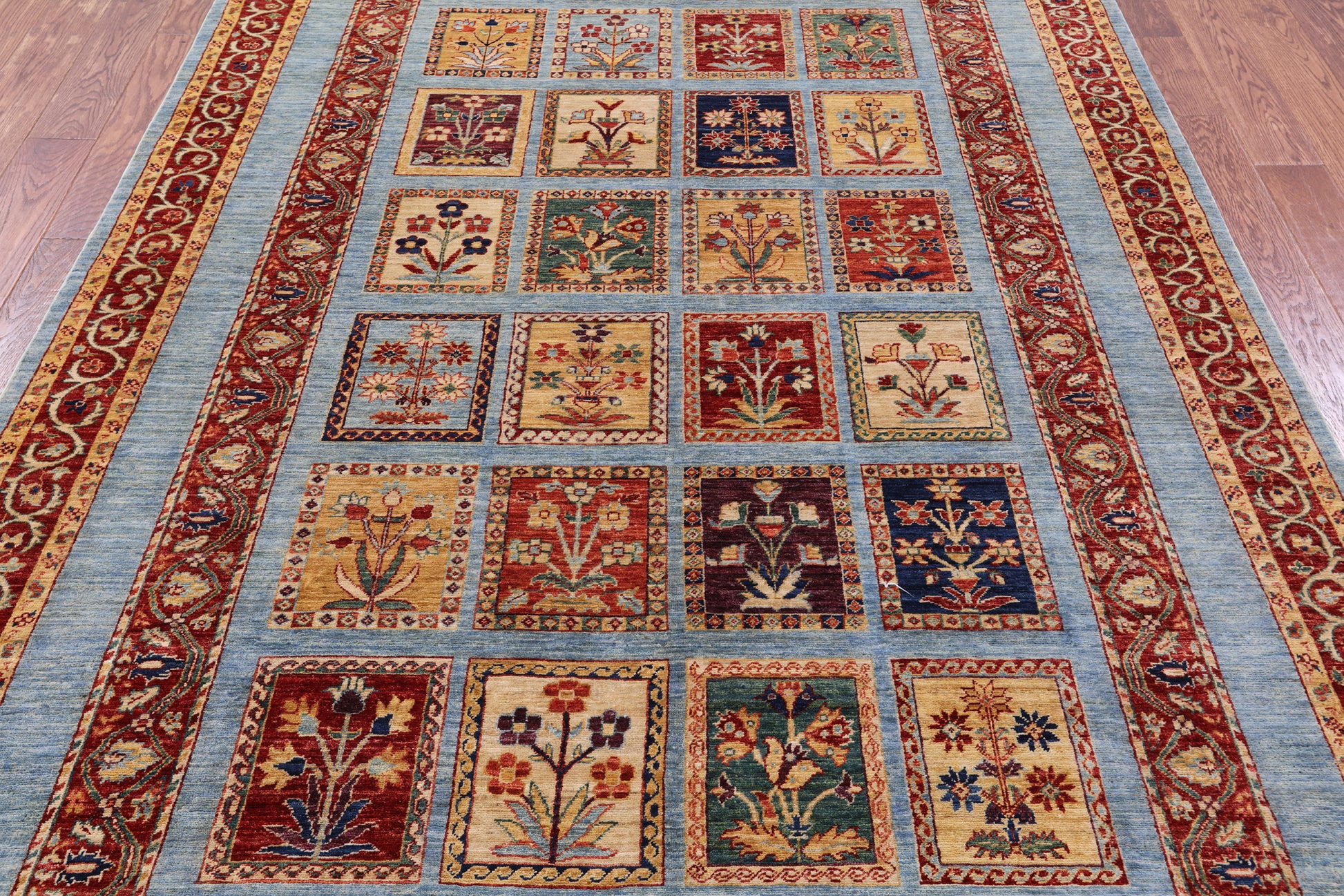 Blue Garden Design Persian Hand Knotted Wool Rug - 6' 6" X 9' 8" - Golden Nile