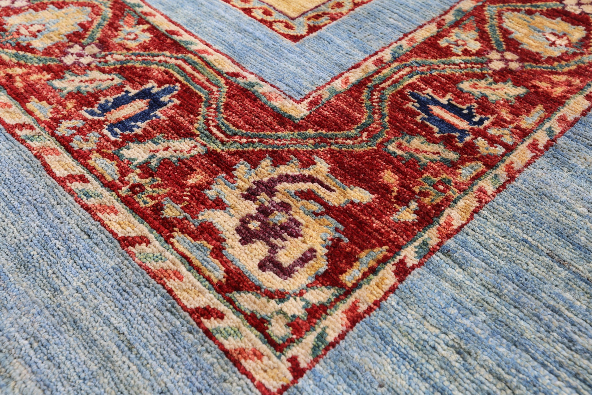 Blue Garden Design Persian Hand Knotted Wool Rug - 6' 6" X 9' 8" - Golden Nile