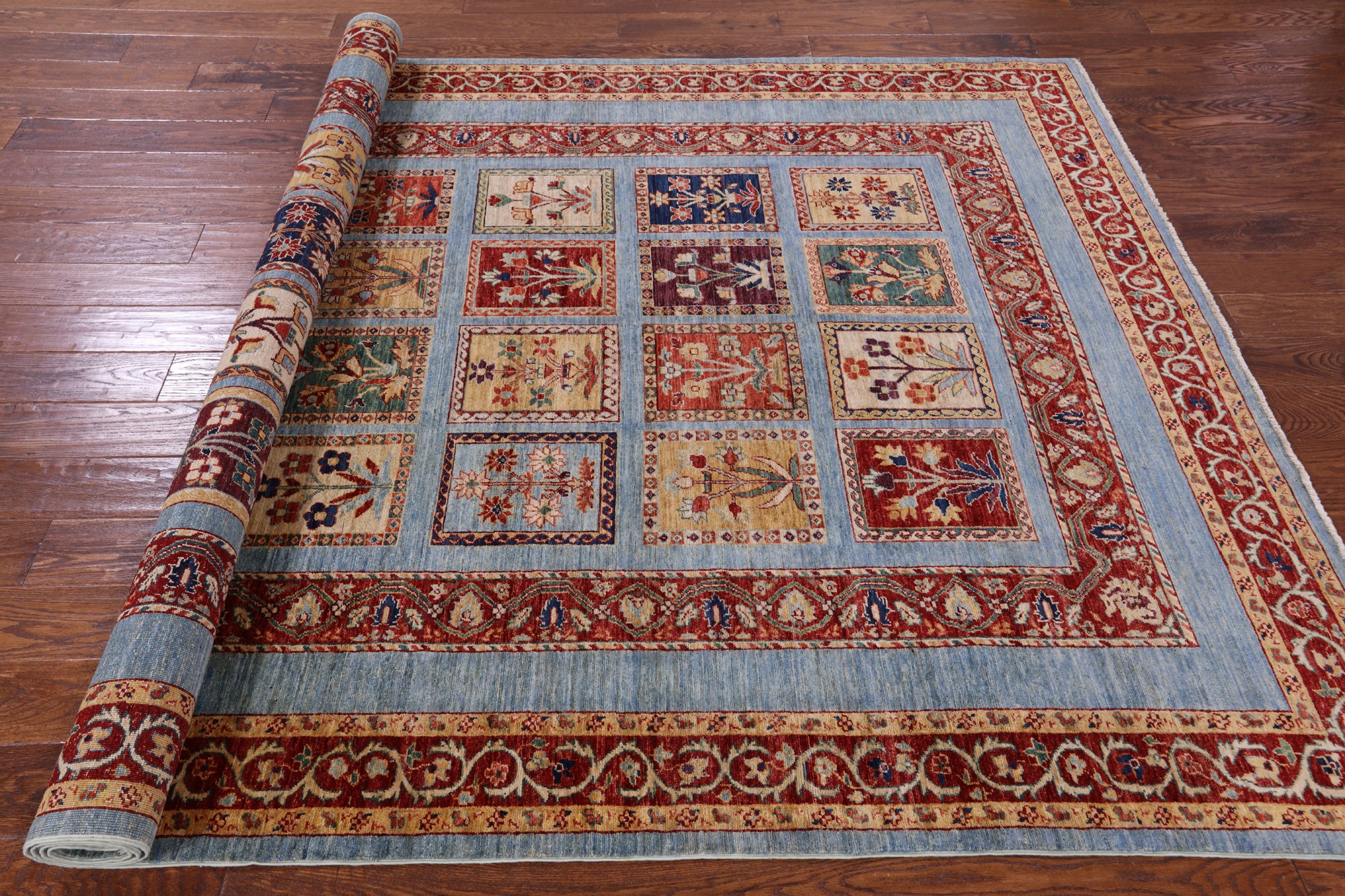 Blue Garden Design Persian Hand Knotted Wool Rug - 6' 6" X 9' 8" - Golden Nile