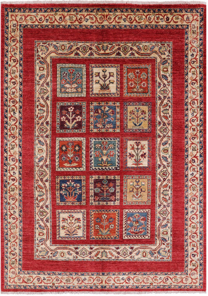 Red Garden Design Persian Hand Knotted Wool Rug - 4' 9" X 6' 7" - Golden Nile