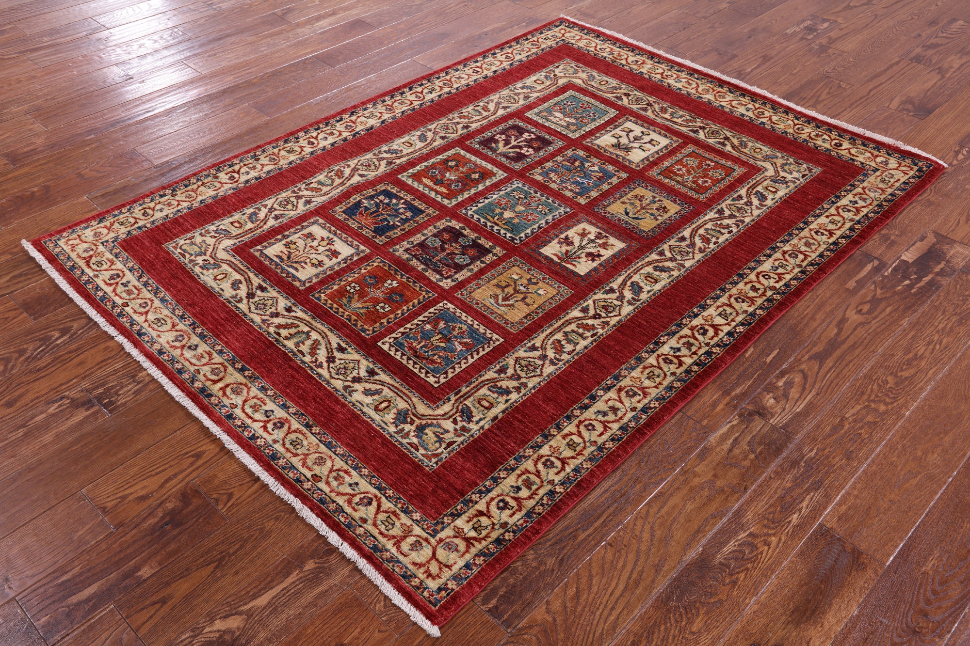 Red Garden Design Persian Hand Knotted Wool Rug - 4' 9" X 6' 7" - Golden Nile