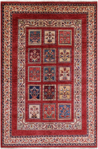 Red Garden Design Persian Handmade Wool Rug - 5' 6" X 8' 2" - Golden Nile