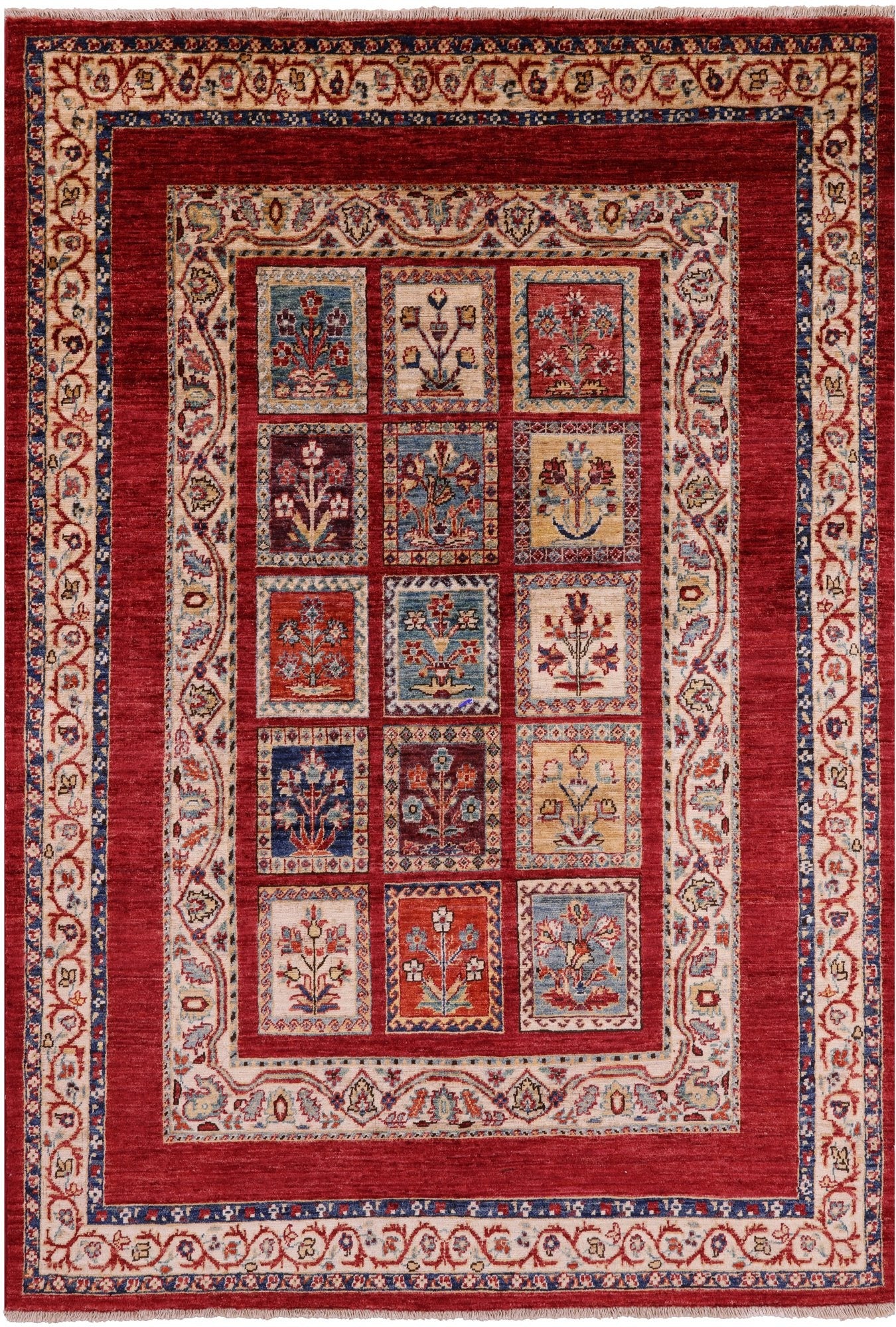 Red Garden Design Persian Hand Knotted Wool Rug - 4' 10" X 7' 2" - Golden Nile