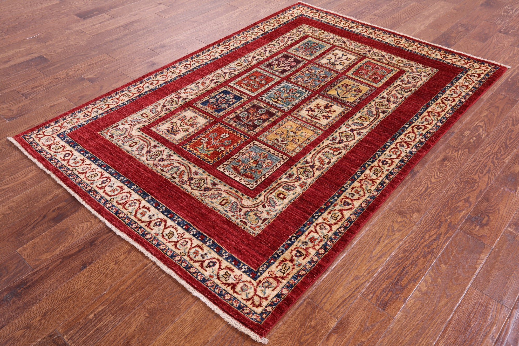 Red Garden Design Persian Hand Knotted Wool Rug - 4' 10" X 7' 2" - Golden Nile