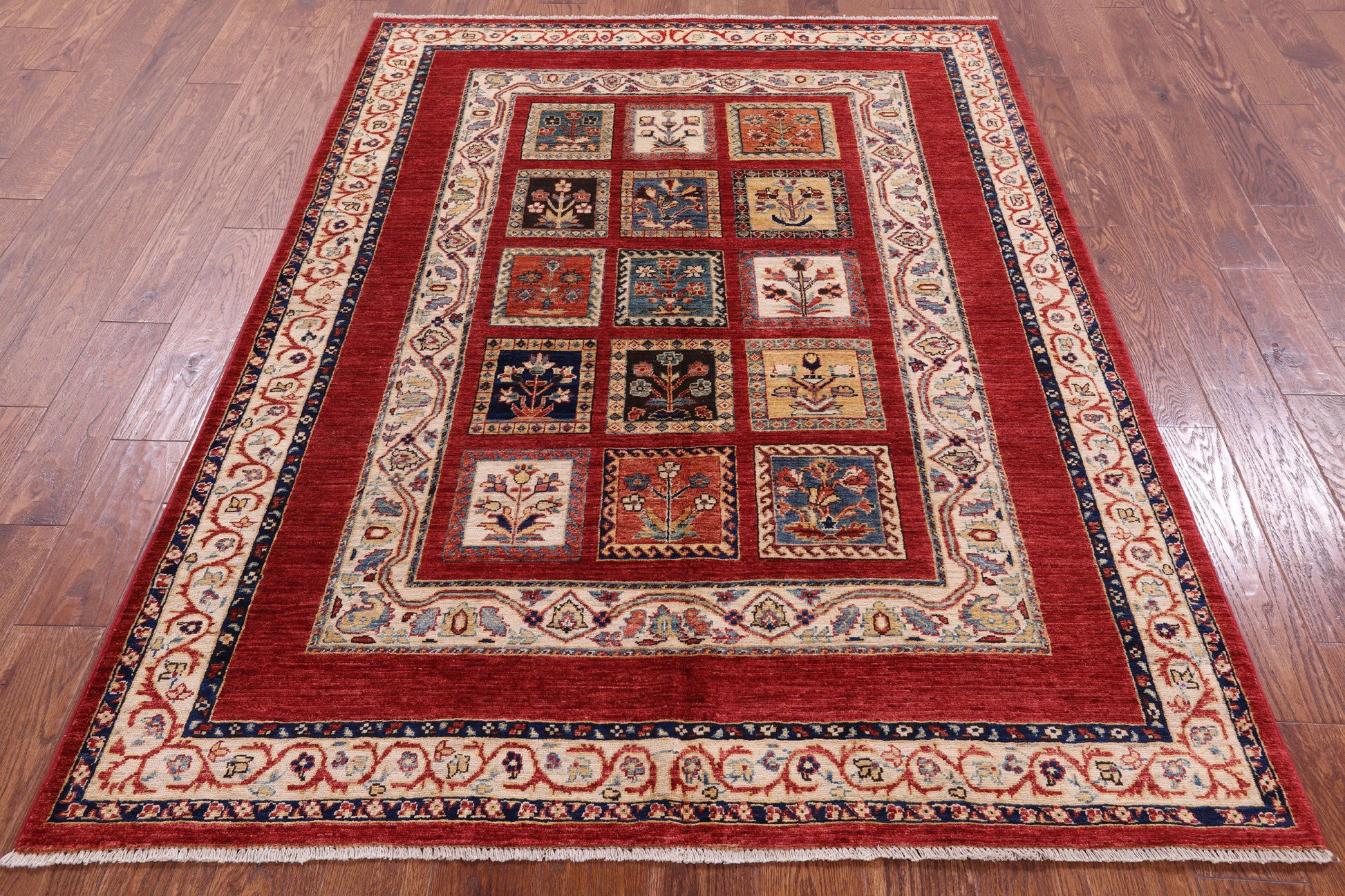Red Garden Design Persian Hand Knotted Wool Rug - 5' 1" X 6' 10" - Golden Nile