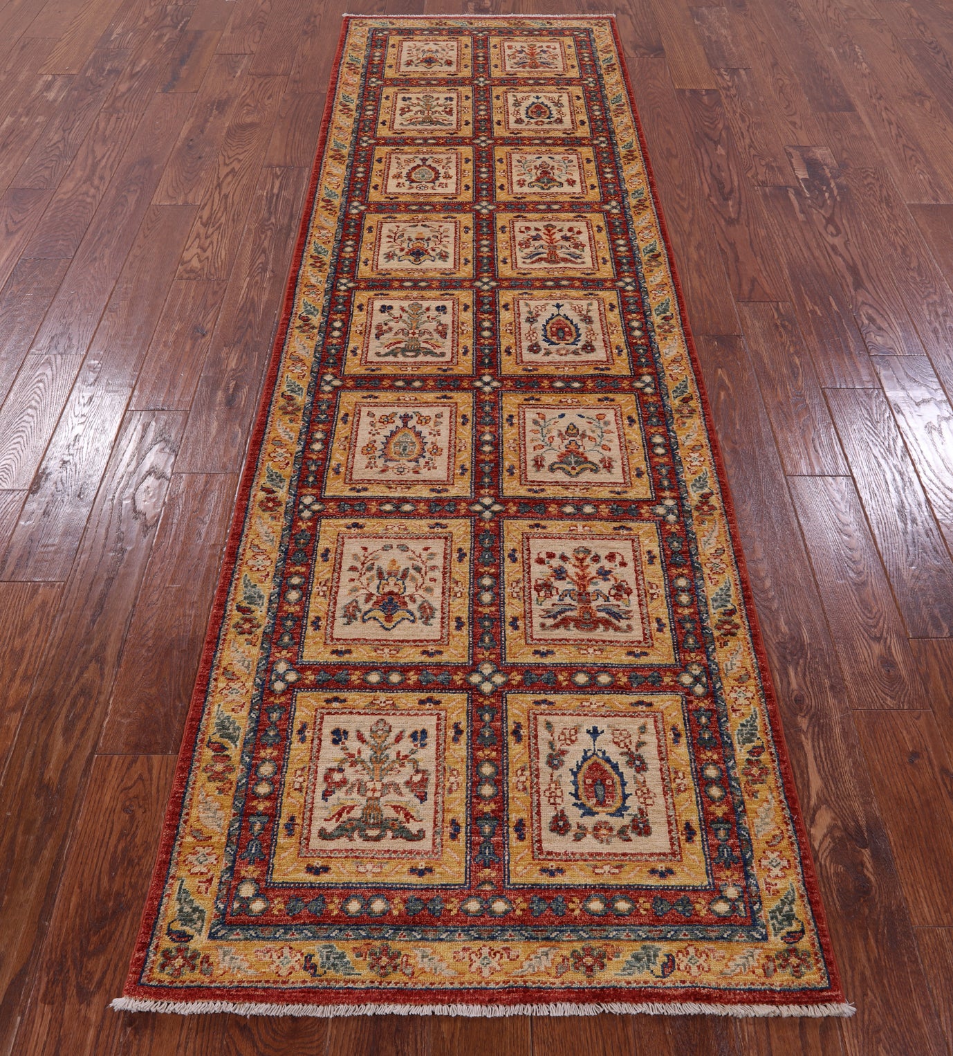 Red Garden Design Persian Hand Knotted Wool Runner Rug - 2' 11" X 9' 8" - Golden Nile
