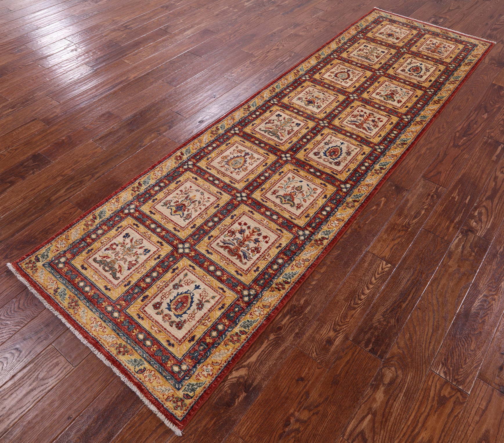 Red Garden Design Persian Hand Knotted Wool Runner Rug - 2' 11" X 9' 8" - Golden Nile