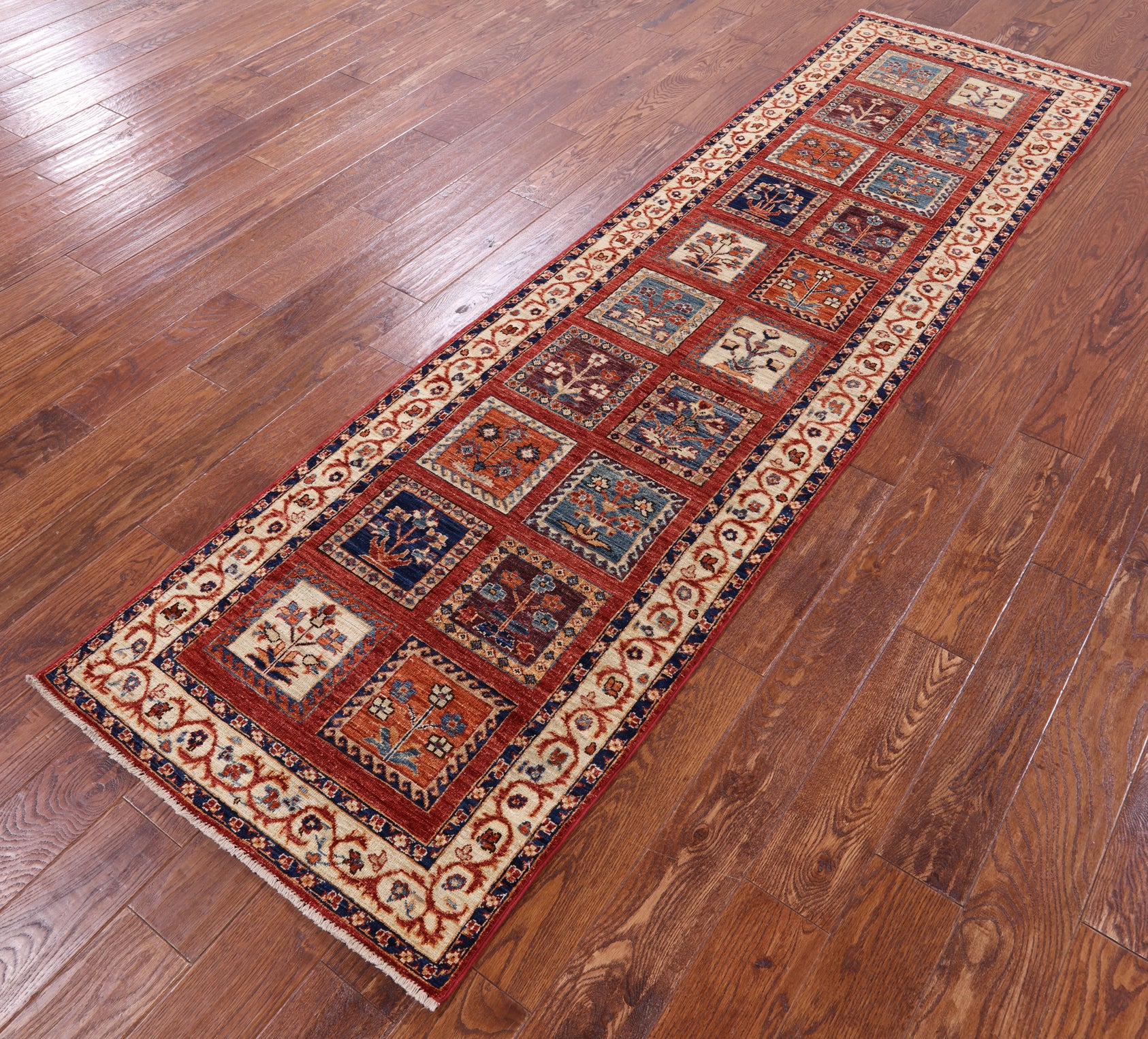 Red Garden Design Persian Hand Knotted Wool Runner Rug - 2' 7" X 9' 4" - Golden Nile