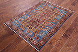 Antiqued Pazyryk Historical Design Hand Knotted Wool Rug - 3' 5" X 4' 11" - Golden Nile