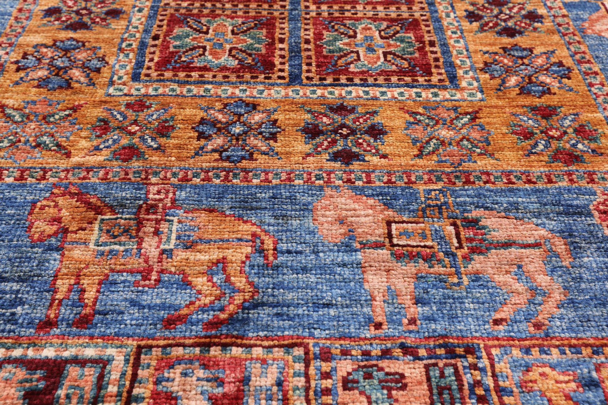 Antiqued Pazyryk Historical Design Hand Knotted Wool Rug - 3' 5" X 4' 11" - Golden Nile