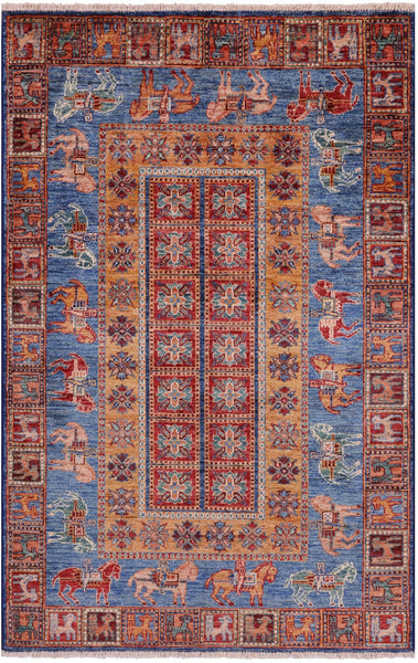 Antiqued Pazyryk Historical Design Hand Knotted Wool Rug - 3' 3" X 5' 0" - Golden Nile