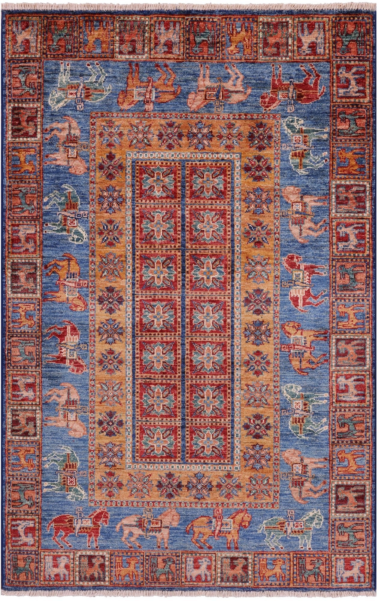 Antiqued Pazyryk Historical Design Hand Knotted Wool Rug - 3' 3" X 5' 0" - Golden Nile