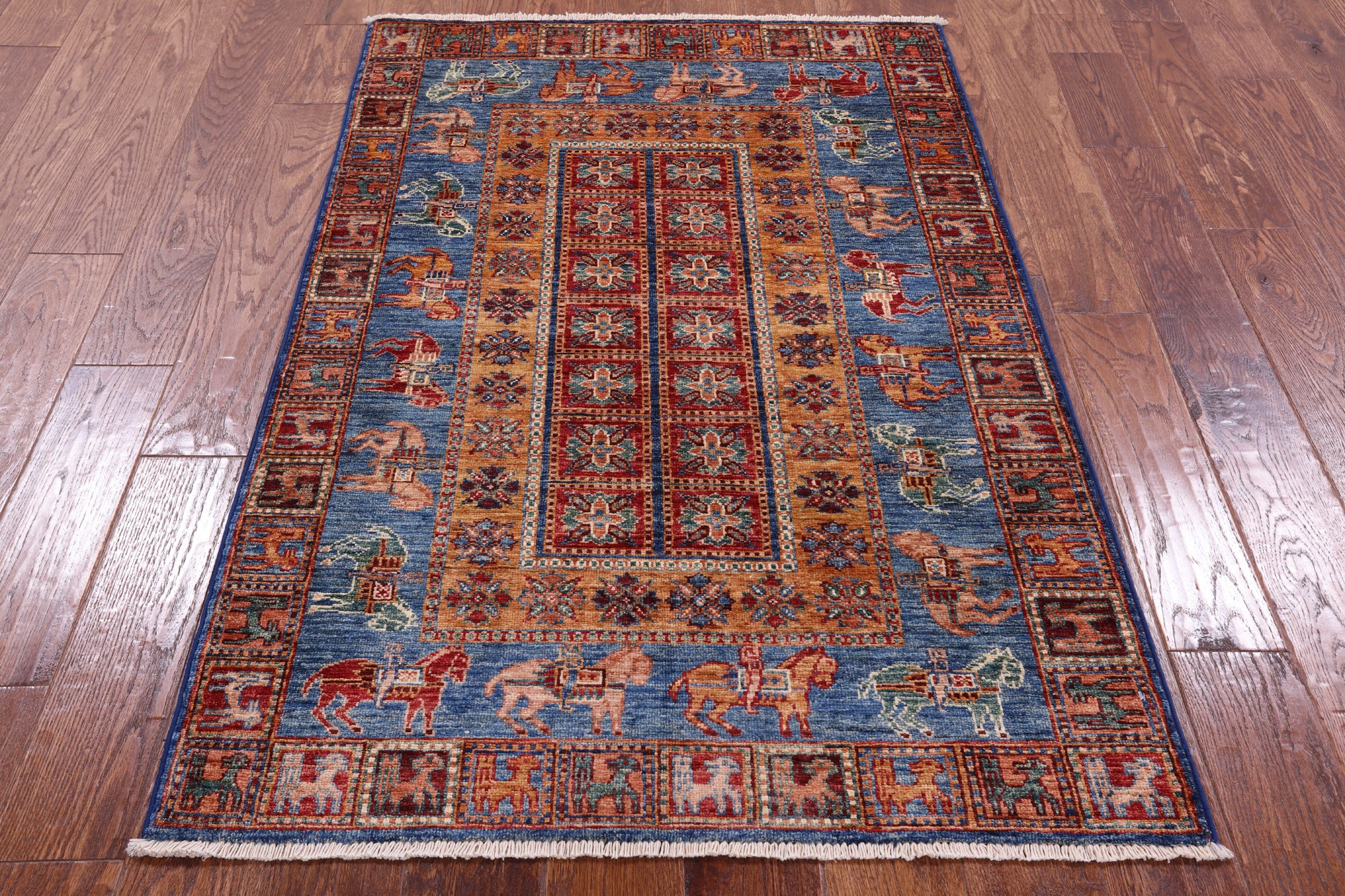 Antiqued Pazyryk Historical Design Hand Knotted Wool Rug - 3' 3" X 5' 0" - Golden Nile