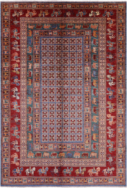 Antiqued Pazyryk Historical Design Hand Knotted Wool Rug - 6' 8" X 9' 11" - Golden Nile