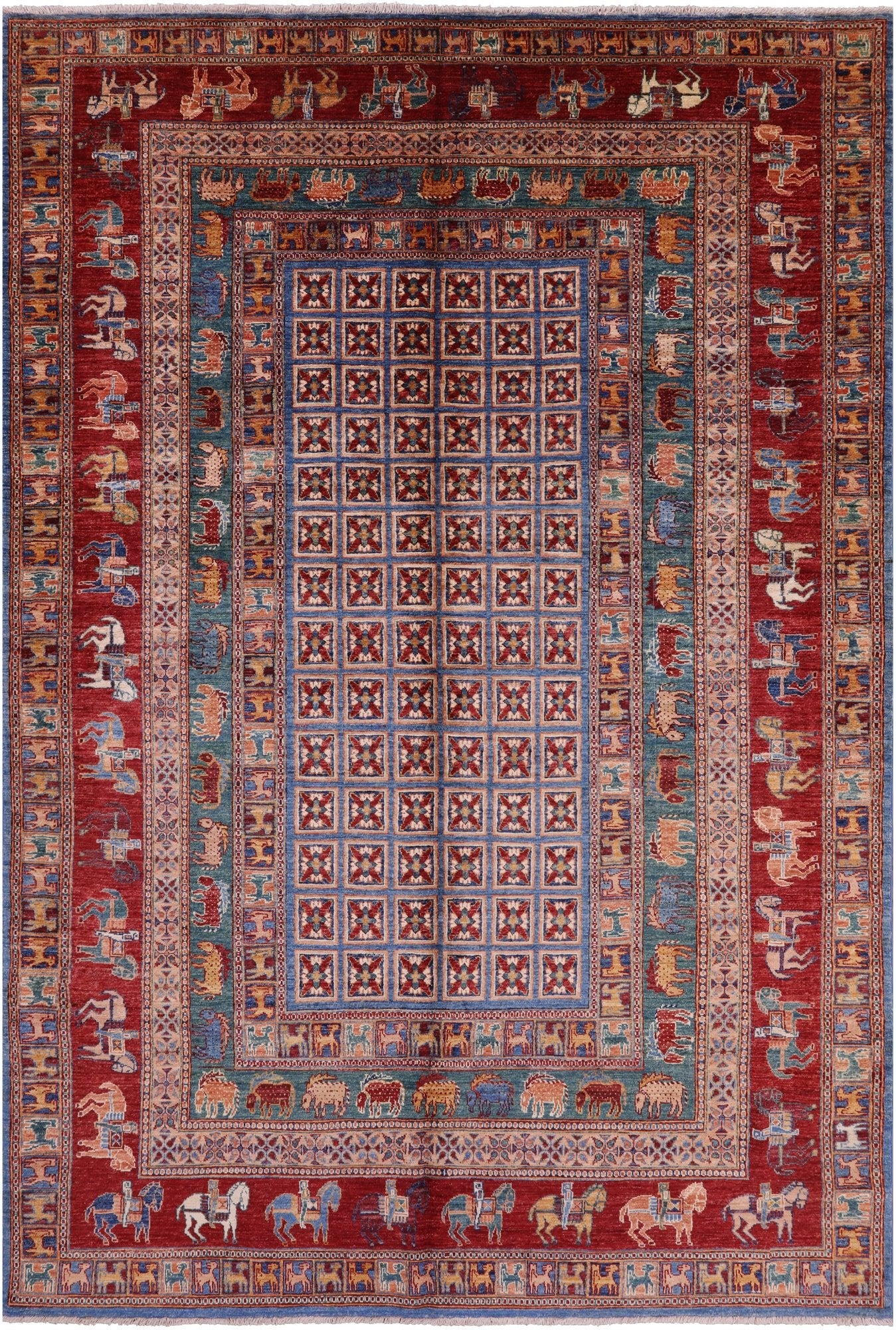 Antiqued Pazyryk Historical Design Hand Knotted Wool Rug - 6' 8" X 9' 11" - Golden Nile