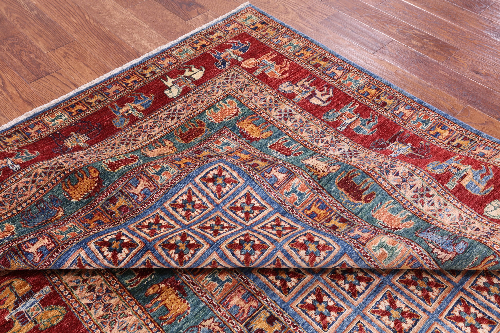Antiqued Pazyryk Historical Design Hand Knotted Wool Rug - 6' 8" X 9' 11" - Golden Nile