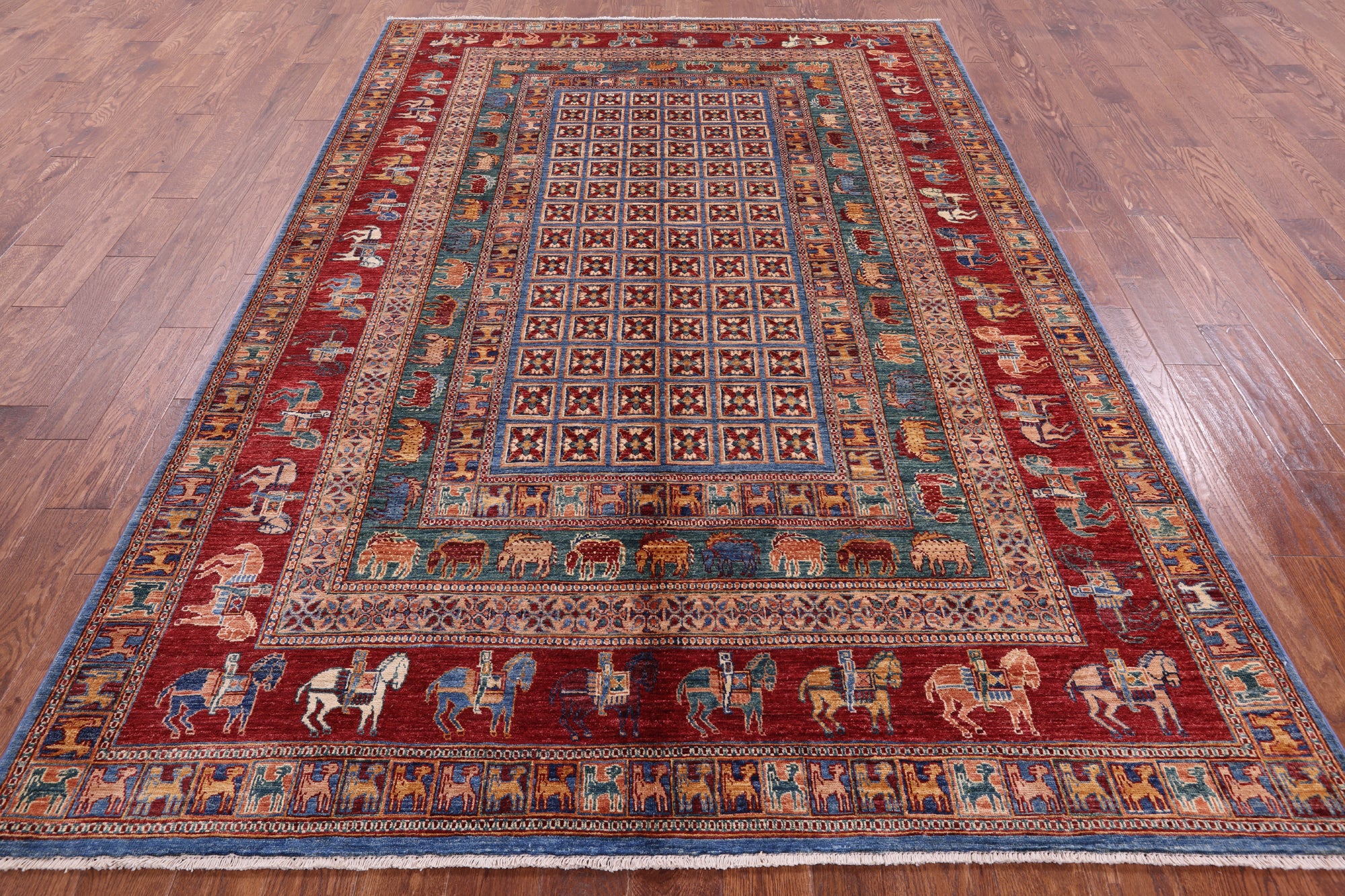 Antiqued Pazyryk Historical Design Hand Knotted Wool Rug - 6' 8" X 9' 11" - Golden Nile