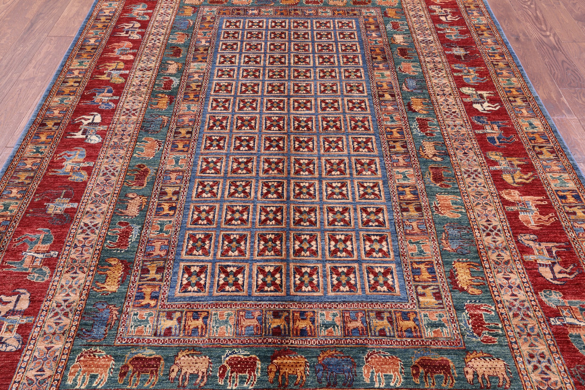 Antiqued Pazyryk Historical Design Hand Knotted Wool Rug - 6' 8" X 9' 11" - Golden Nile