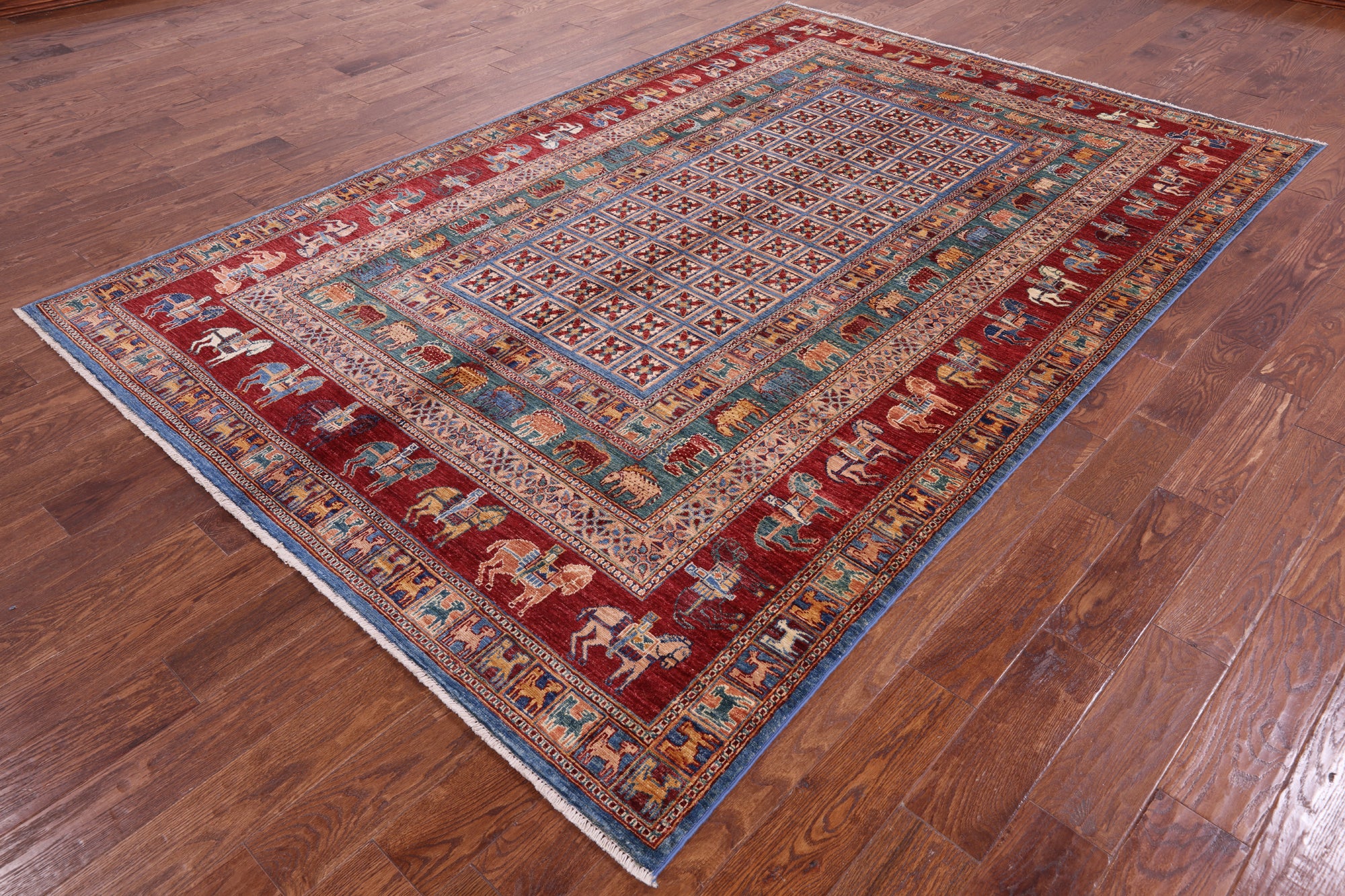 Antiqued Pazyryk Historical Design Hand Knotted Wool Rug - 6' 8" X 9' 11" - Golden Nile