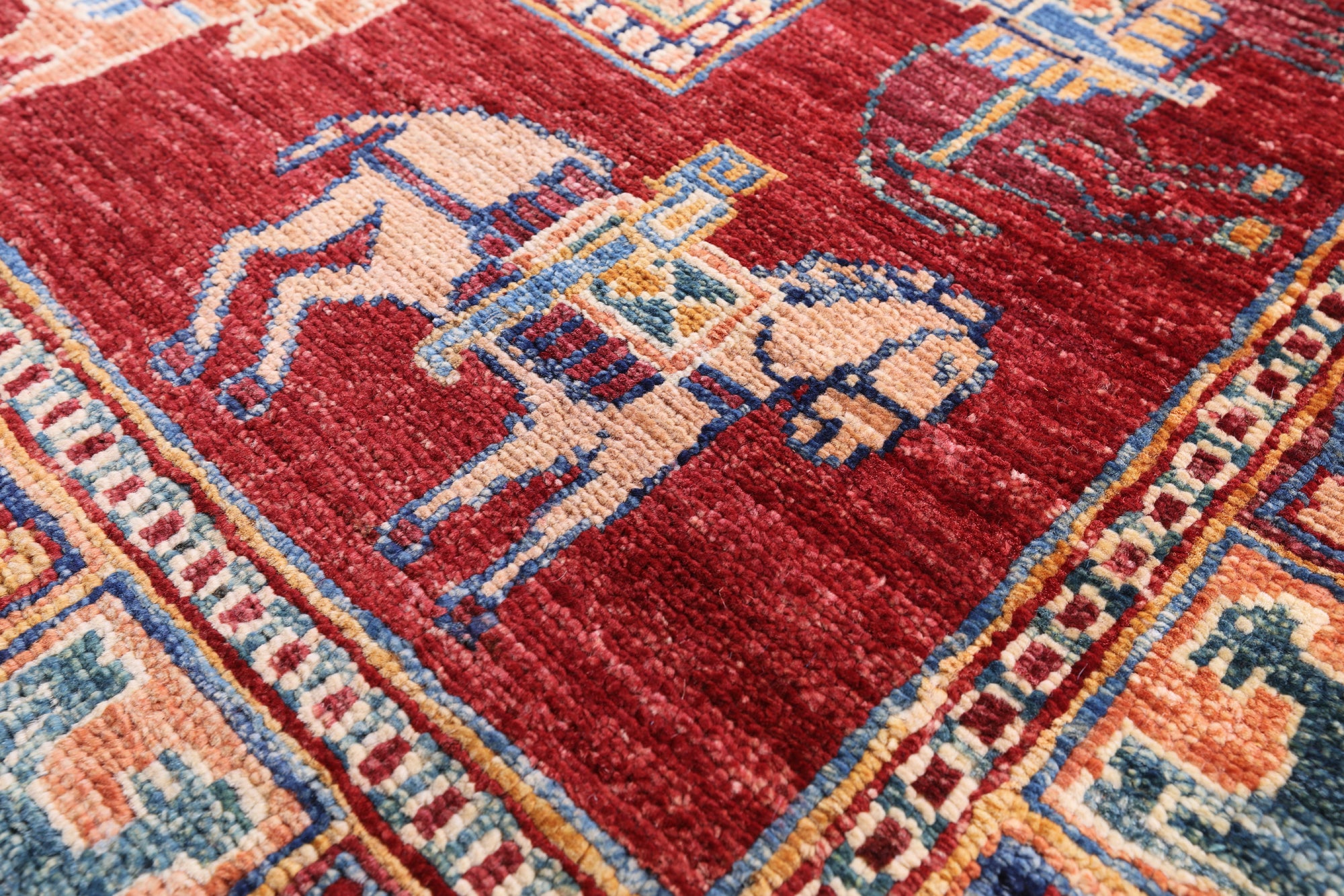 Antiqued Pazyryk Historical Design Hand Knotted Wool Rug - 6' 8" X 9' 11" - Golden Nile