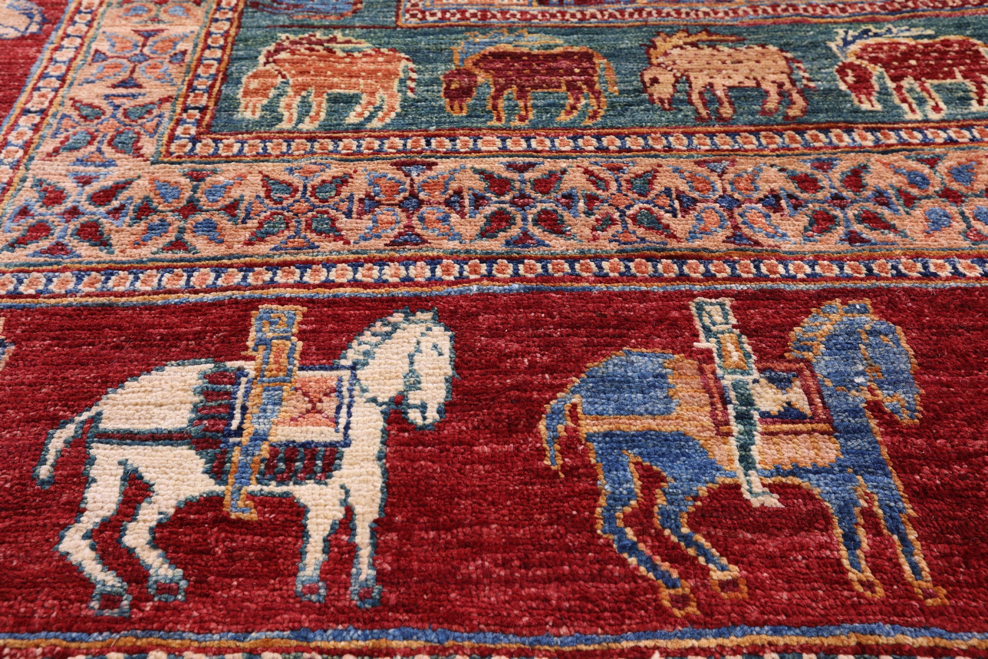 Antiqued Pazyryk Historical Design Hand Knotted Wool Rug - 6' 8" X 9' 11" - Golden Nile