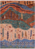 Tribal Persian Gabbeh Handmade Wool Rug - 4' 11" X 6' 8" - Golden Nile