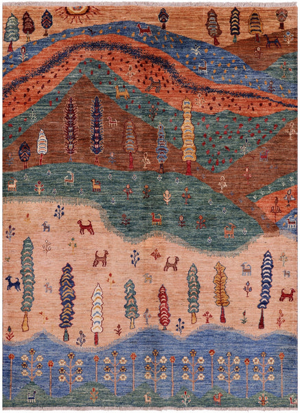 Tribal Persian Gabbeh Handmade Wool Rug - 4' 11" X 6' 8" - Golden Nile