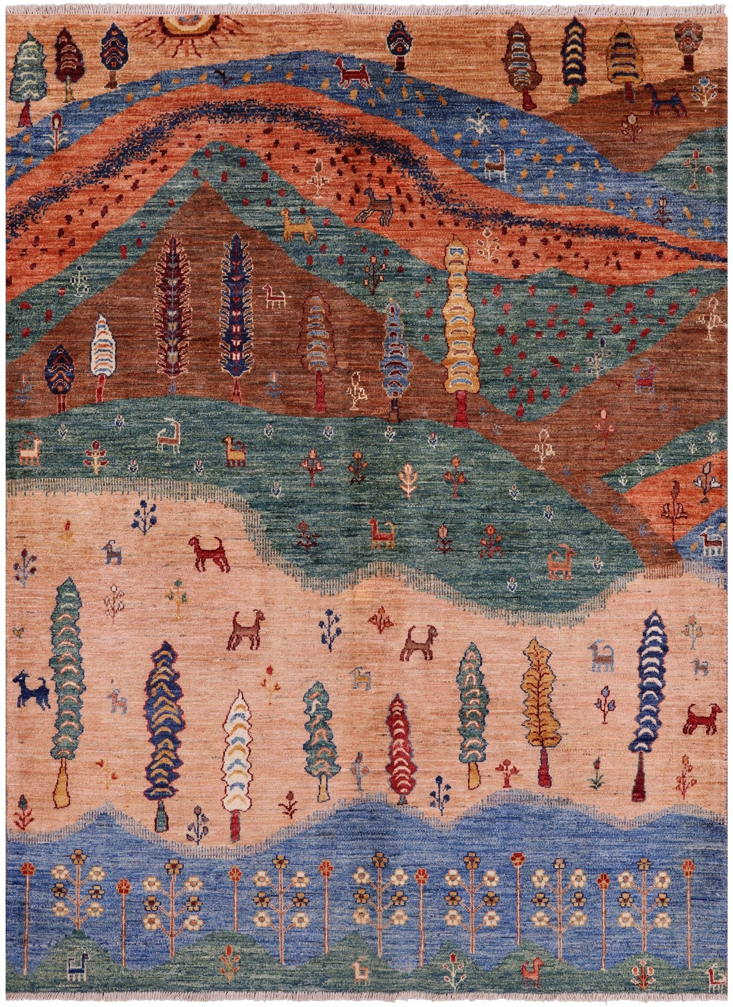 Tribal Persian Gabbeh Handmade Wool Rug - 4' 11" X 6' 8" - Golden Nile