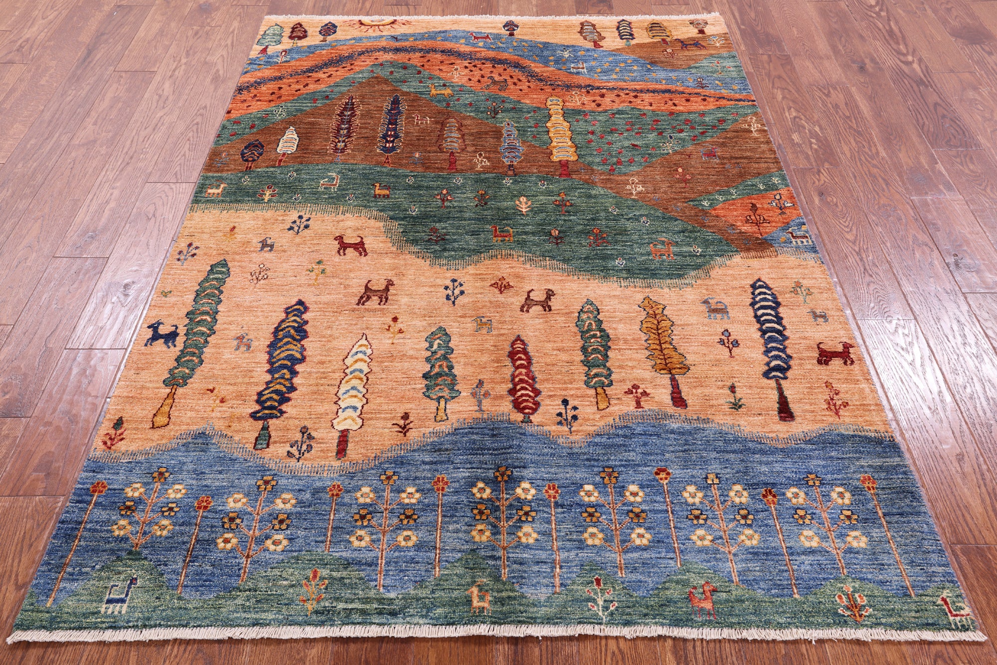 Tribal Persian Gabbeh Handmade Wool Rug - 4' 11" X 6' 8" - Golden Nile