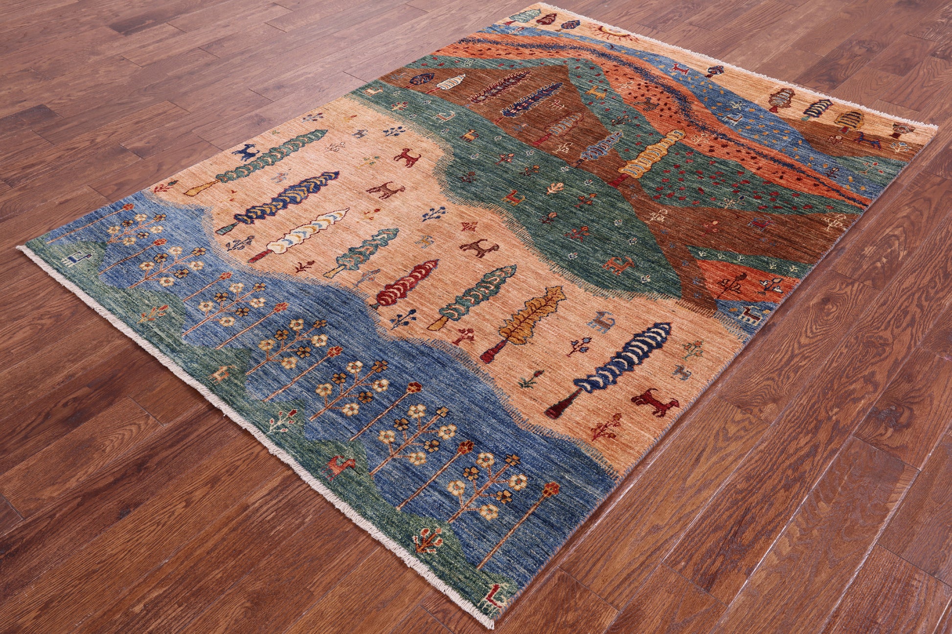 Tribal Persian Gabbeh Handmade Wool Rug - 4' 11" X 6' 8" - Golden Nile